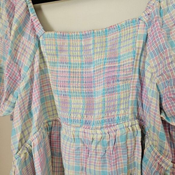 Isabel Maternity Top Tie Front Nursing Plaid Pastels Casual Short Sleeve Spring - Picture 6 of 10